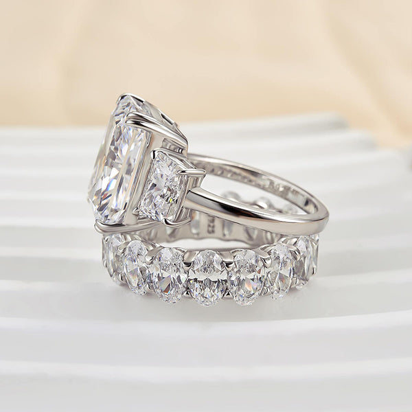 Sumptuous Radiant Cut 8.0ct Three Stone 925 Sterling Silver Wedding Ring Set