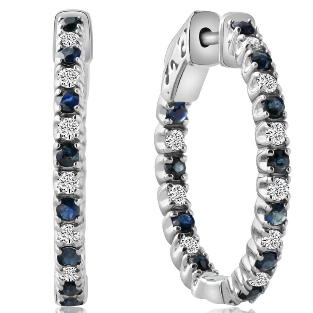 1 1/3Ct Diamond & Blue Sapphire Inside Outside Hoops Lab Grown