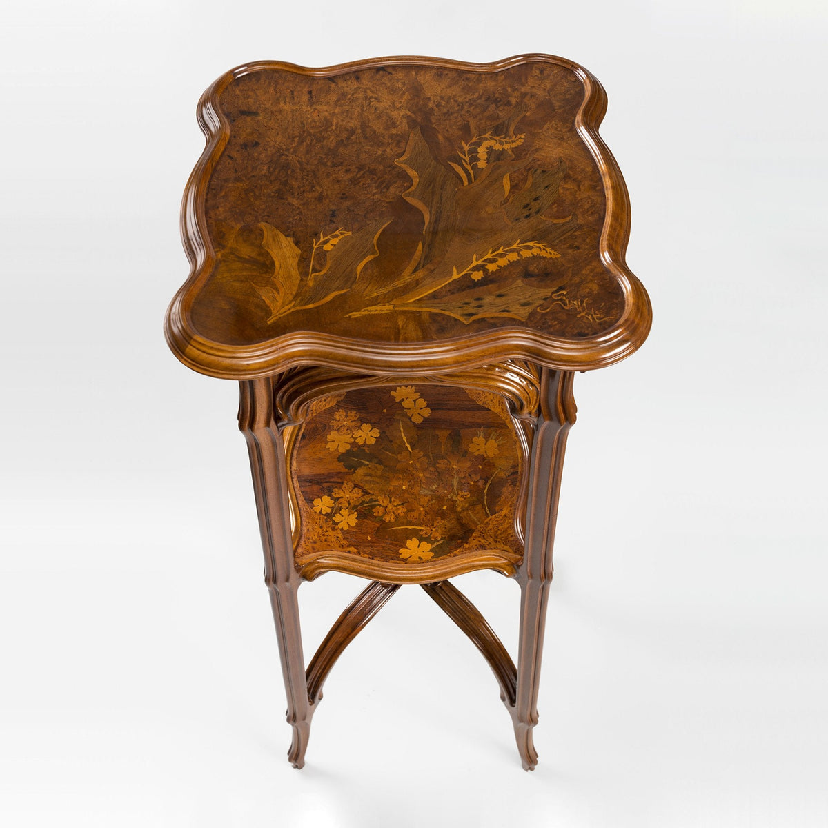 Émile Gallé Carved French Walnut and Fruitwood Marquetry Pedestal