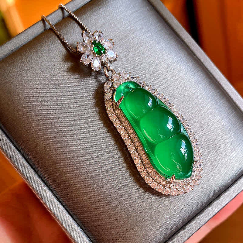 Fortune Jewel Fortune Bean Cyan Jade Luck Necklace Pendant