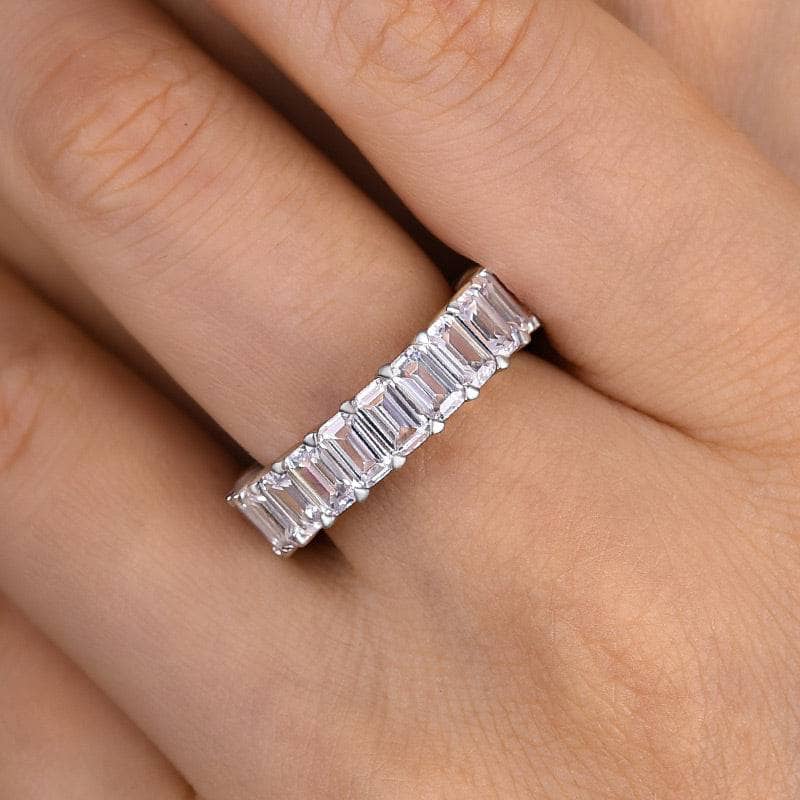 Eternity Emerald Cut Women's Wedding Band In Sterling Silver