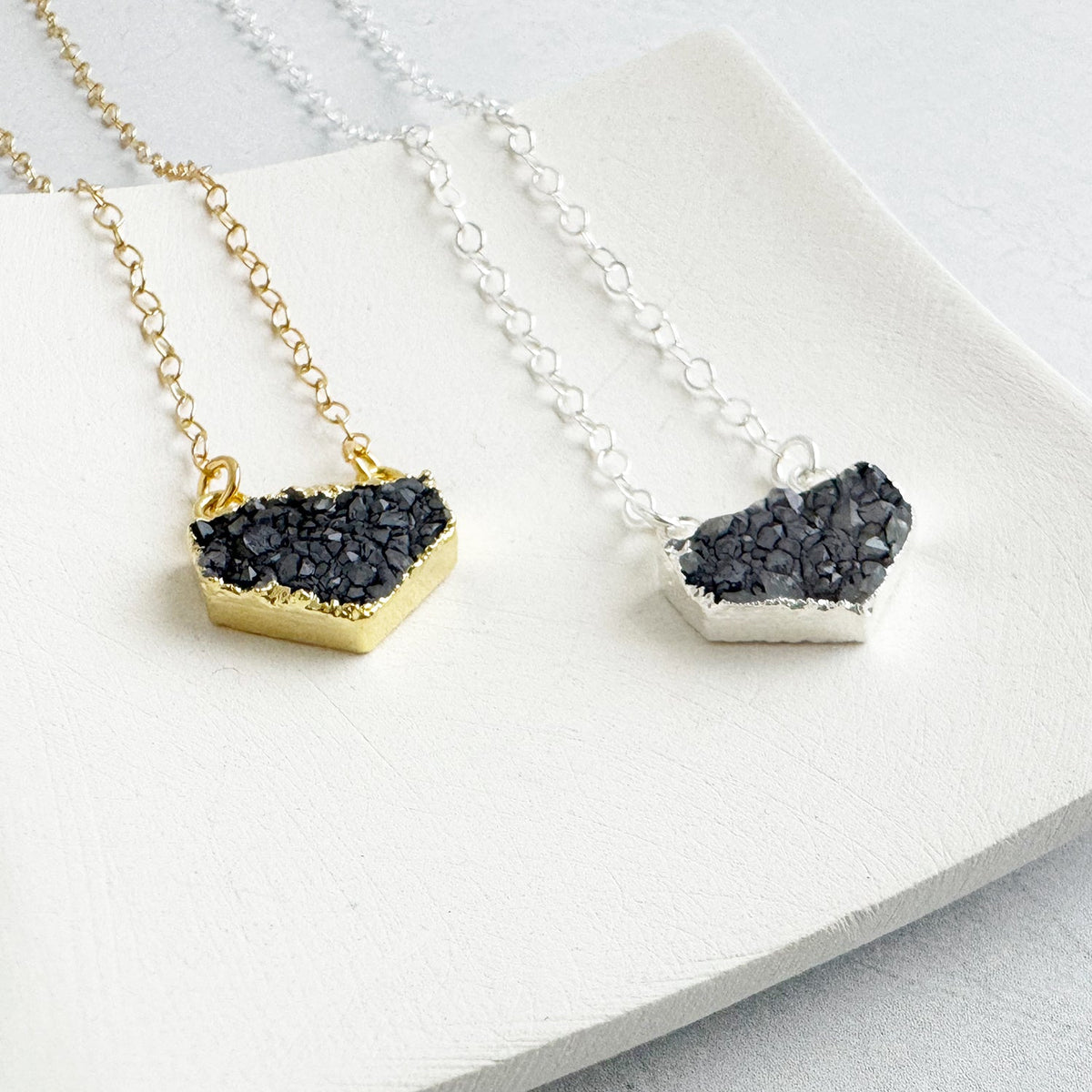 Small Gray Druzy Chevron Necklace