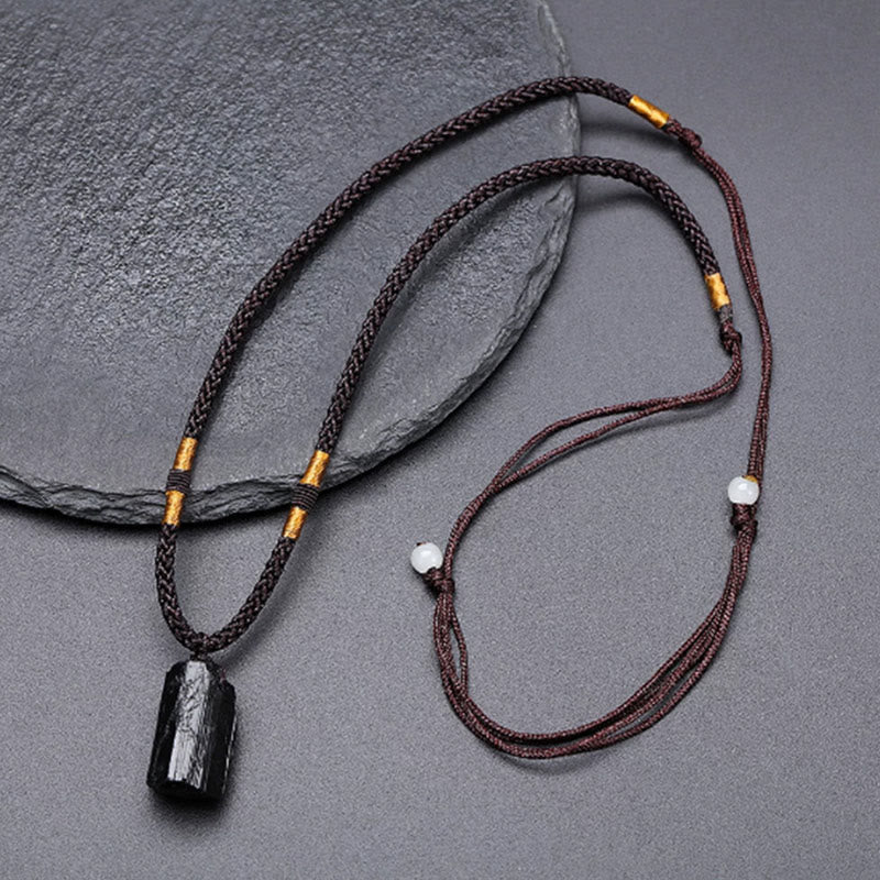 Fortune Jewel Natural Black Tourmaline Positive Rope Necklace Pendant