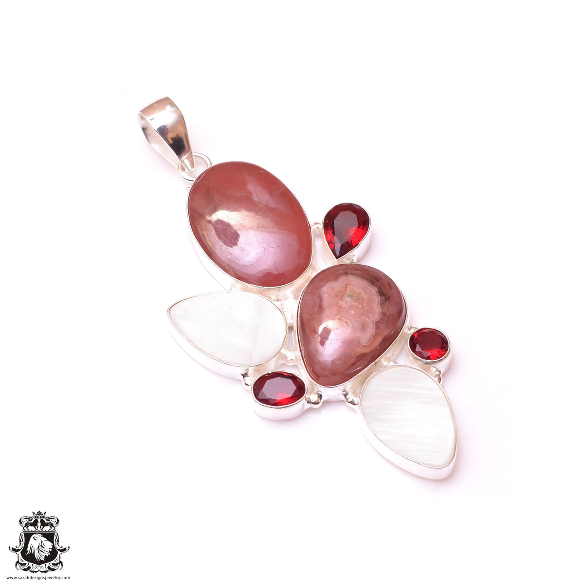 Rhodochrosite Mother of Pearl Shell Pendant & 3MM Italian Chain P10103