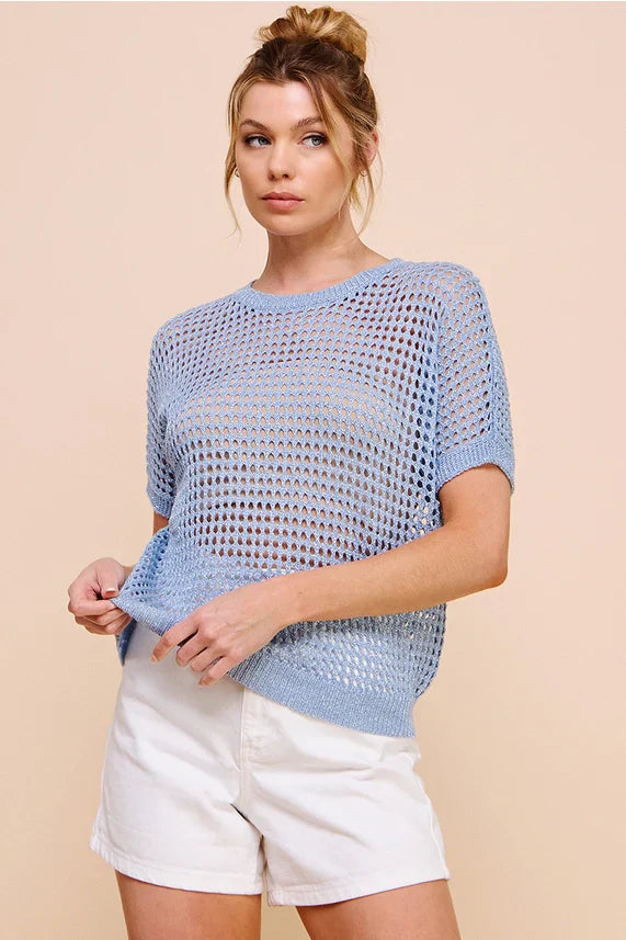 Norah Open Wave Knit Crochet Sweater