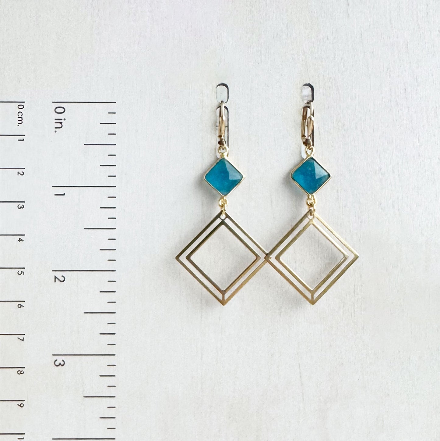 Raw Brass Layered Diamond and Apatite Statement Earrings