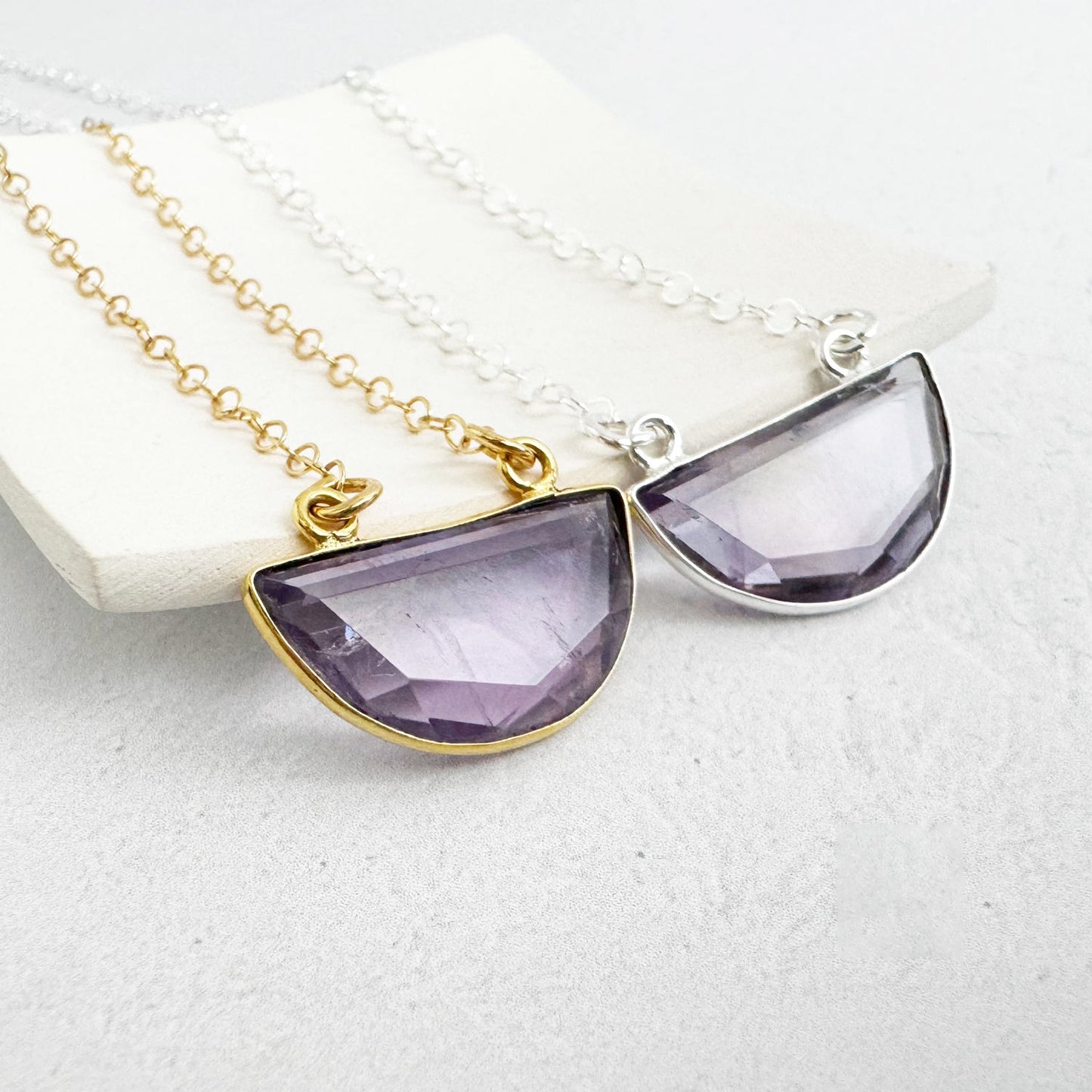 Small Half Moon Crescent Necklace - Amethyst
