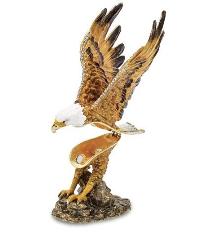 Luxury Giftware Gold-tone Enameled "Majestic" Gliding Bald Eagle Trinket Box