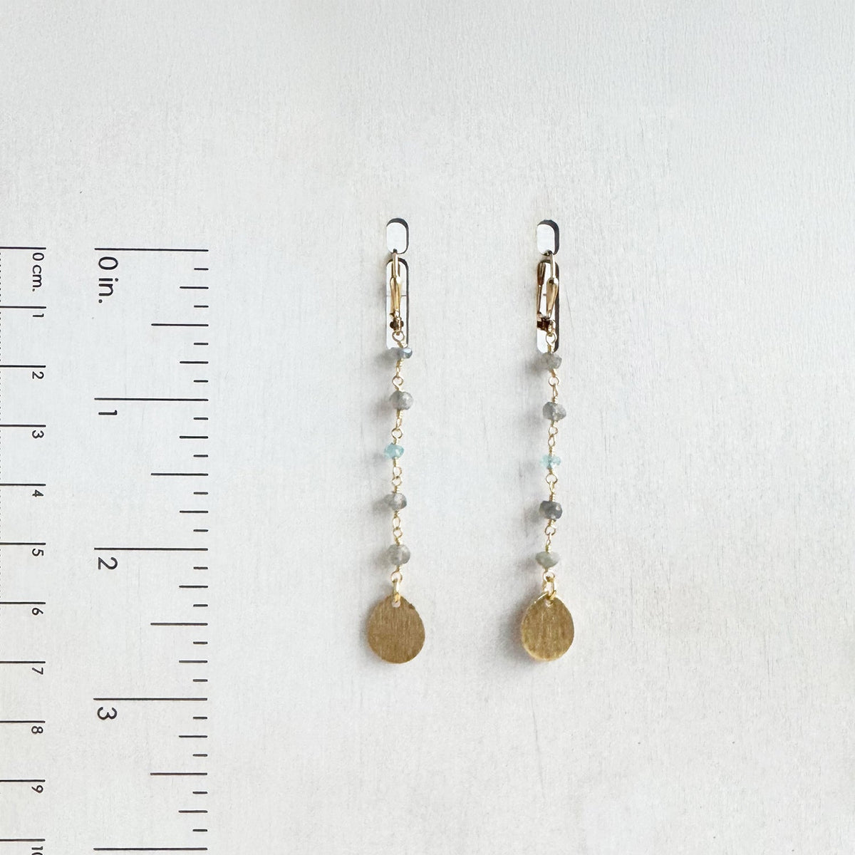 Long Raw Brass and Labradorite Beaded Dangle Earrings