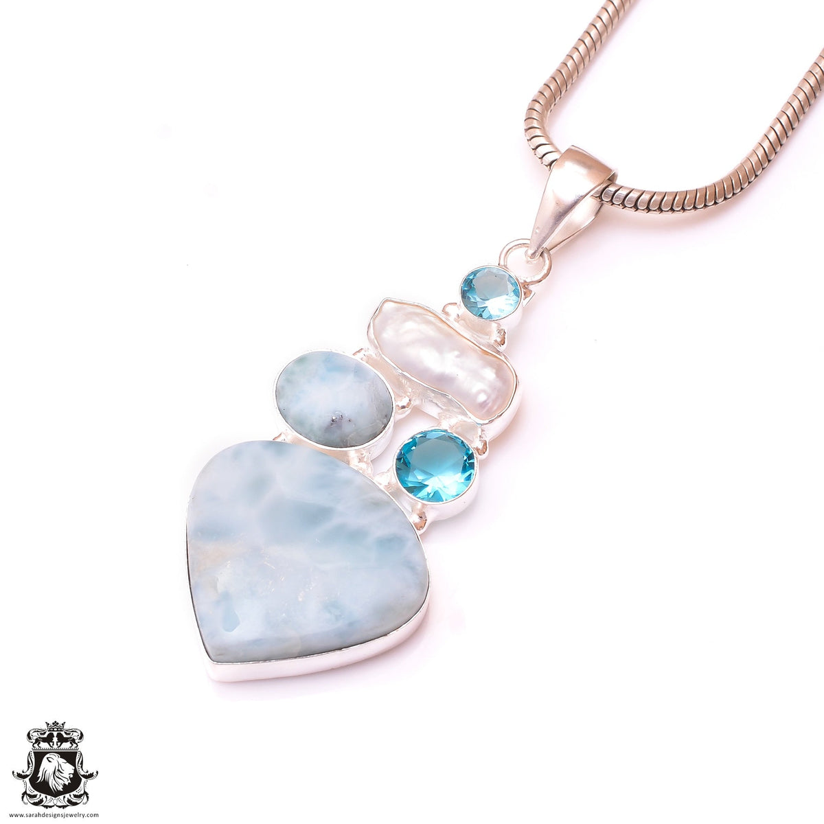 Larimar Aquamarine Pearl Pendant 3MM Italian Chain P9803