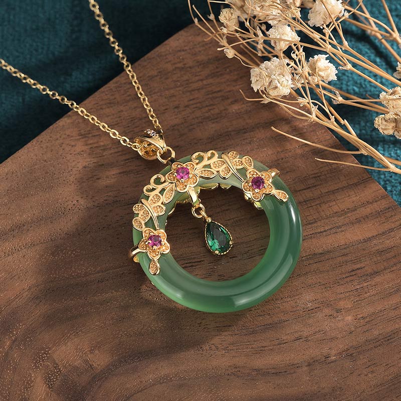 Fortune Jewel Natural Round Cyan Jade Healing Necklace Pendant