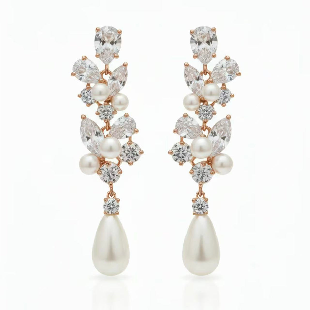 Moissanite & Natural Pearl Teardrop Dangle Bridal Wedding Earrings-Nivea
