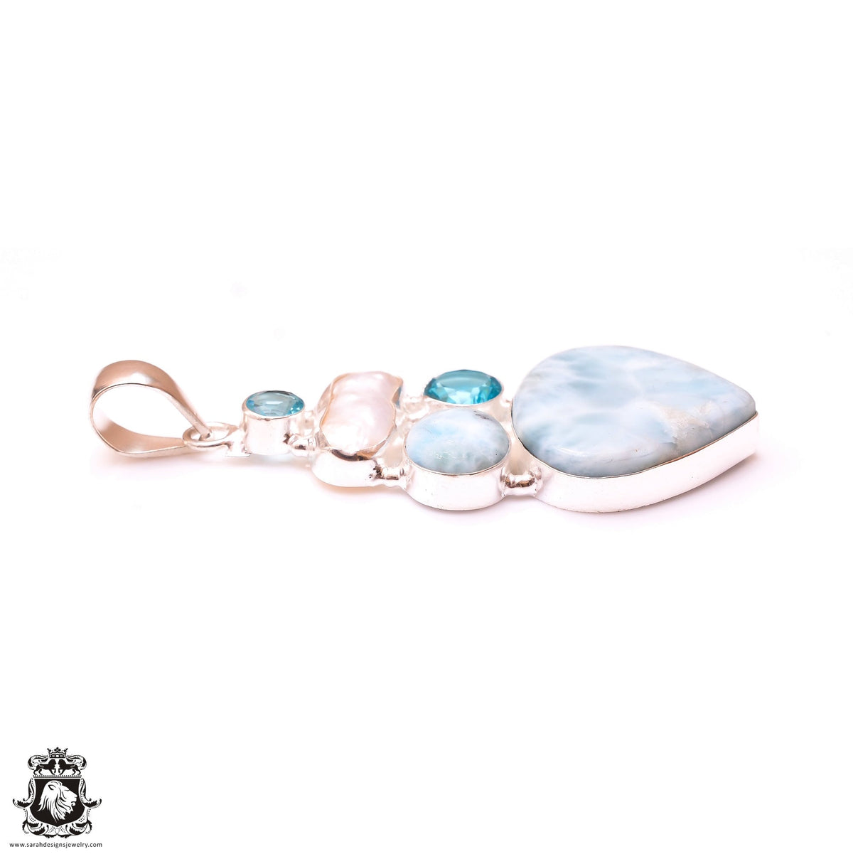 Larimar Aquamarine Pearl Pendant 3MM Italian Chain P9803