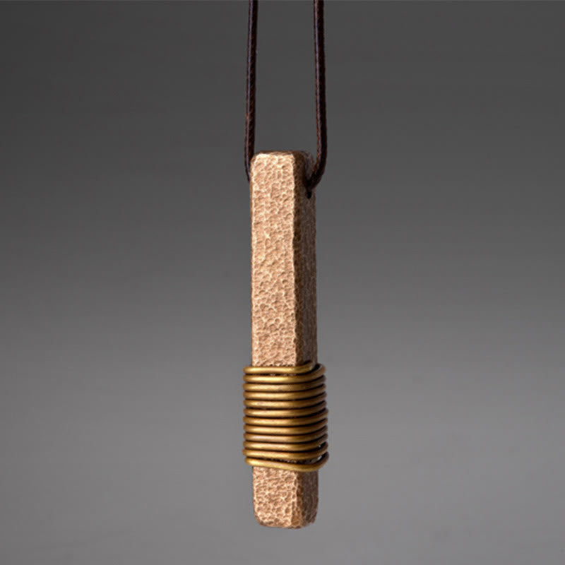 Fortune Jewel Vintage Textured Design Brass Copper Wealth Necklace Pendant