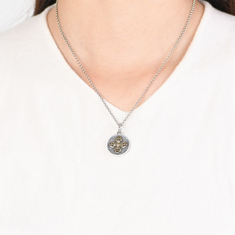 Fortune Jewel 925 Sterling Silver Double Dorje Vajra Blessing Necklace Pendant