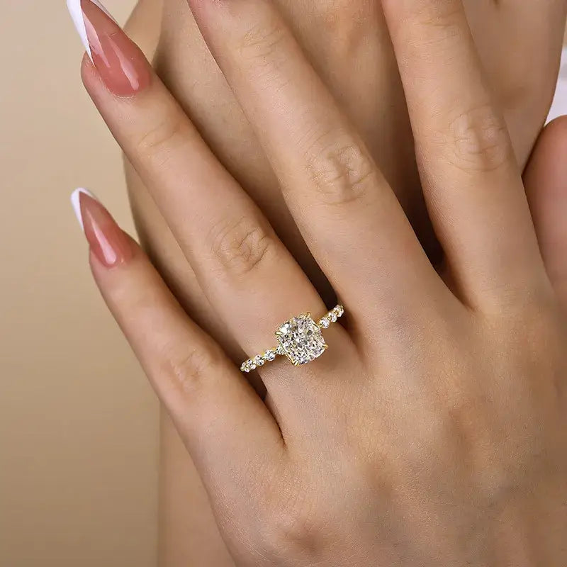 Brilliant Cushion Cut Hidden Halo 925 Sterling Silver Engagement Ring