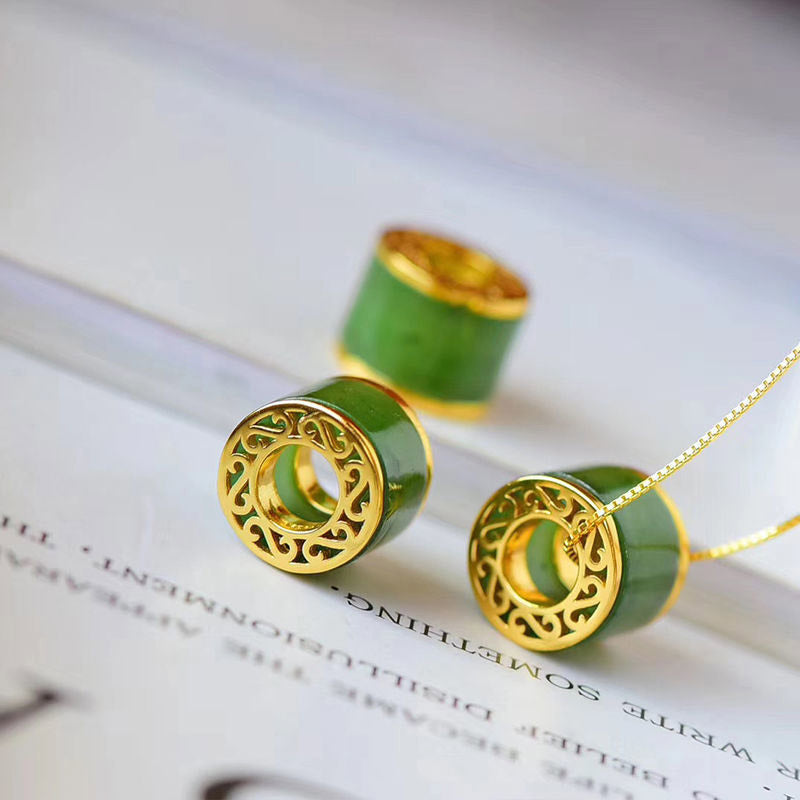 Fortune Jewel Round Cyan Jade Luck Necklace Pendant