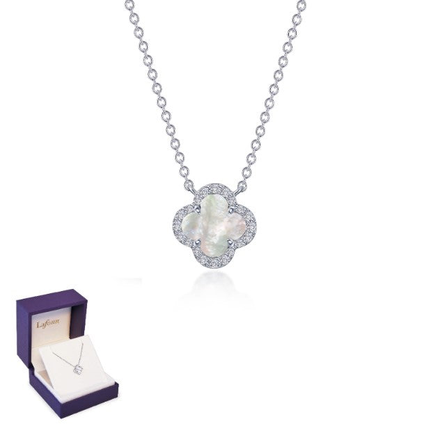 SS Bonded w/ Plat Lassaire & White MOP Necklace with Adjustable Chain 18"