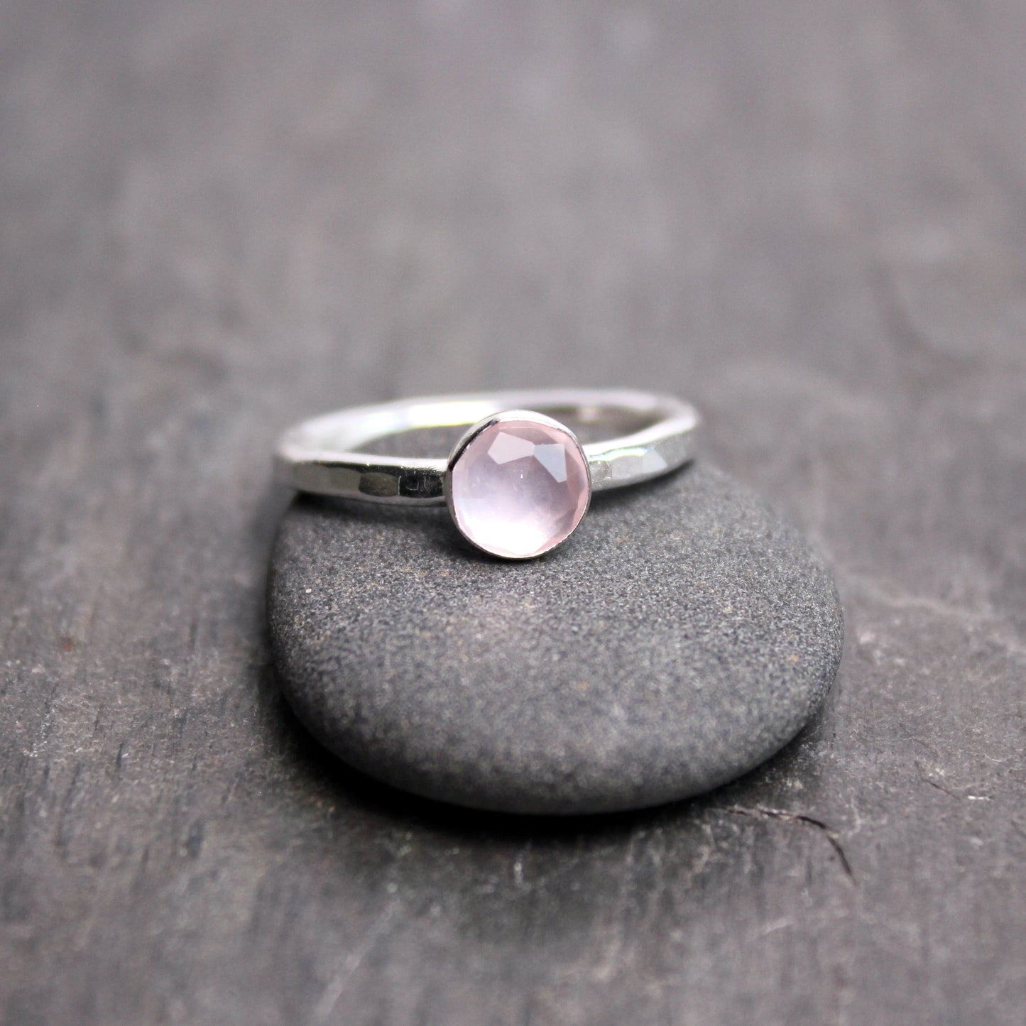 Sterling Silver Rose Cut Rose Quartz Stacking Ring | Dainty Minimalist Jewelry