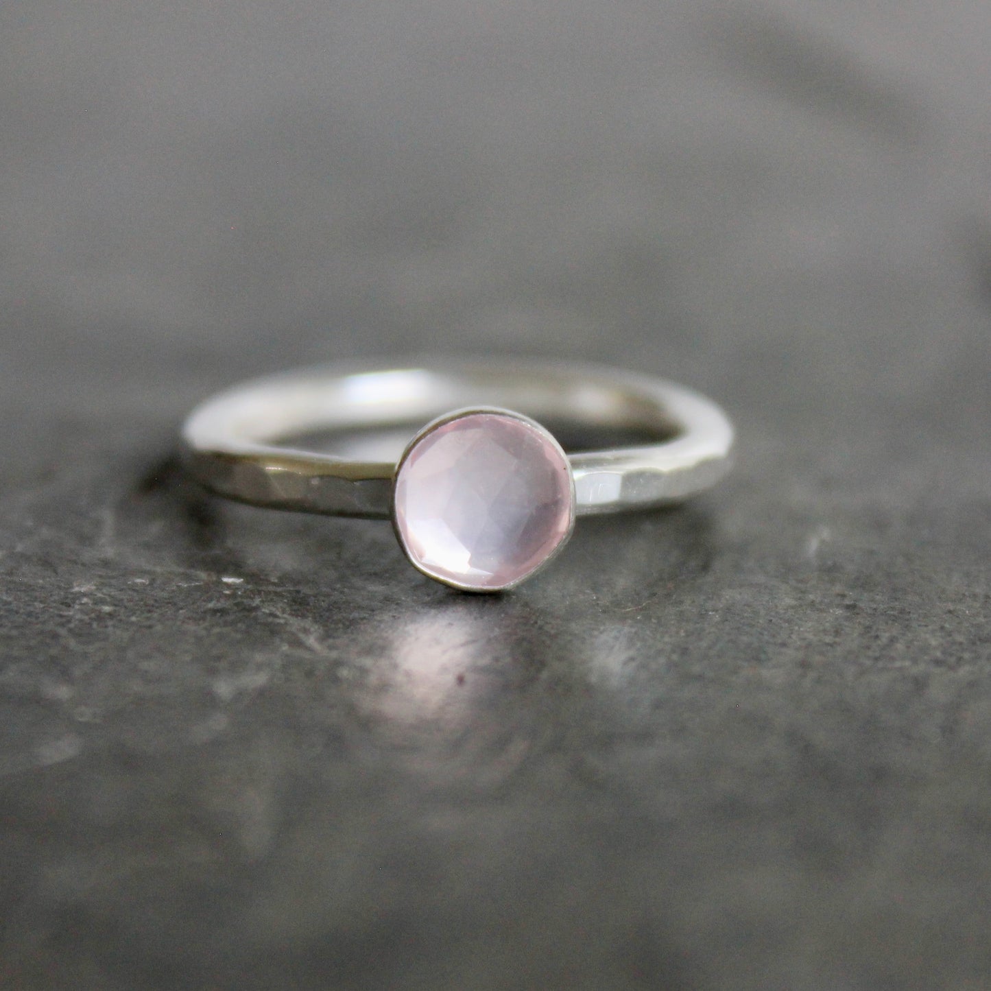Sterling Silver Rose Cut Rose Quartz Stacking Ring | Dainty Minimalist Jewelry