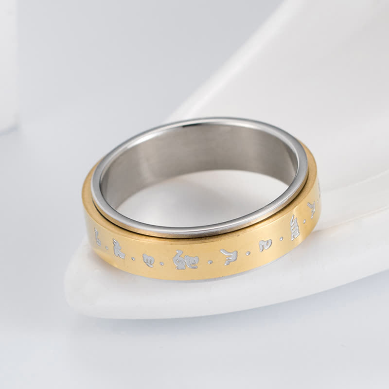 Fortune Jewel Mantra Titanium Steel Balance Rotatable Ring