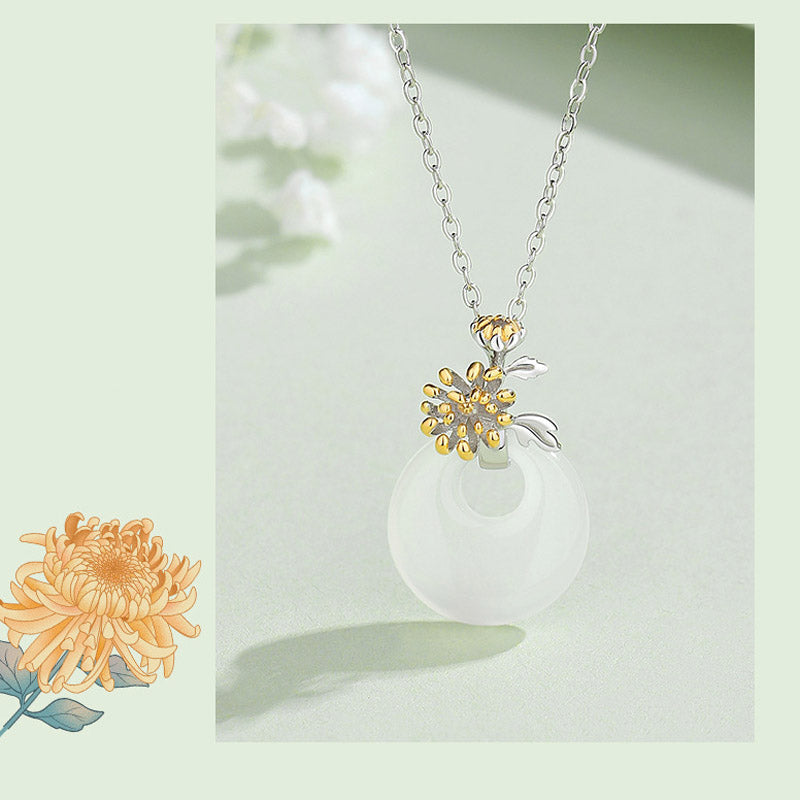 Fortune Jewel 925 Sterling Silver Round Chalcedony Twelve Months Flower Harmony Necklace Pendant