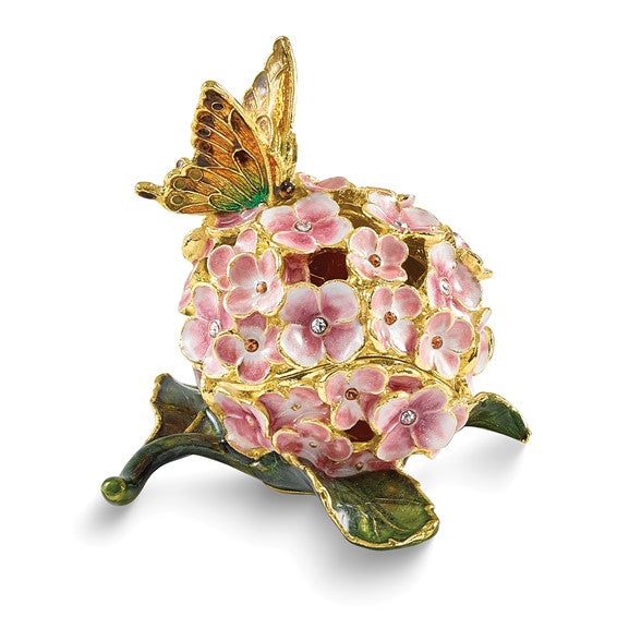 Bejeweled "Bashful" Butterfly on Hydrangea Trinket Box with Matching Necklace