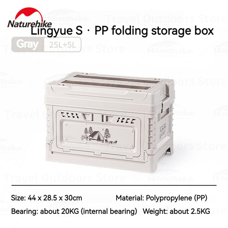 Naturehike Multi-Functional Camping Storage Box 25L / 50L Outdoor PP 2 Door Optional + 5L / 10L Compartment Wood Tabletop up to 150kg Stacking Table