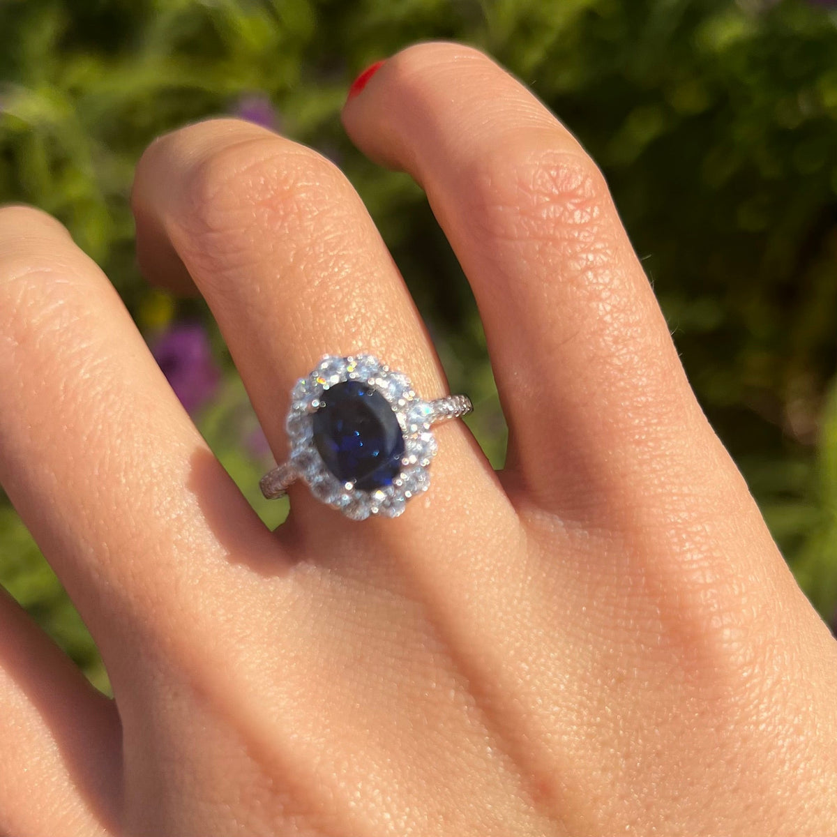 Vintage Oval Cut Halo Design Engagement Ring in Sterling Silver