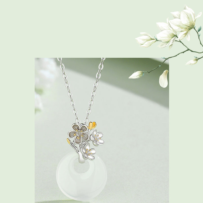 Fortune Jewel 925 Sterling Silver Round Chalcedony Twelve Months Flower Harmony Necklace Pendant