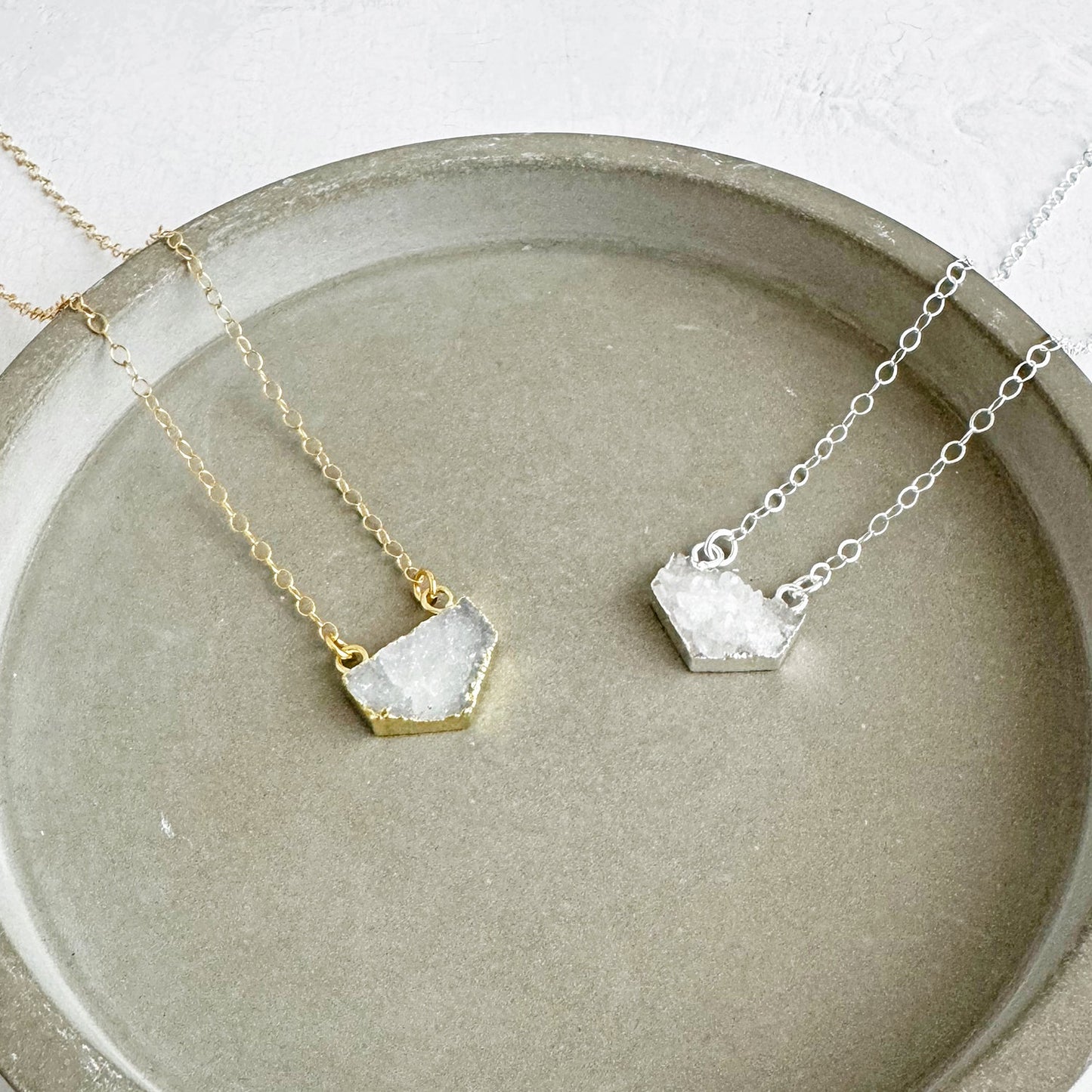 Small White Druzy Chevron Necklace