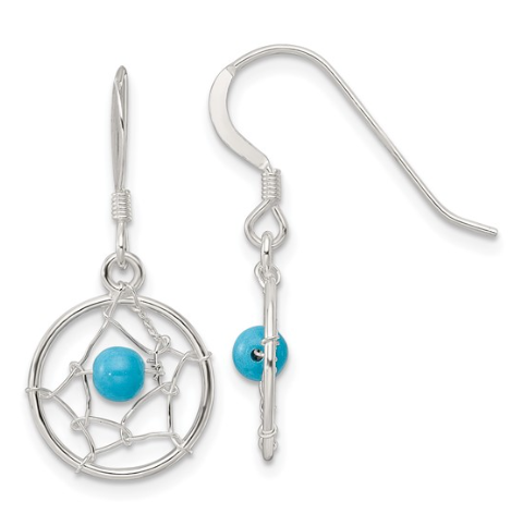 Sterling Silver Turquoise Bead Dream Catcher Earrings