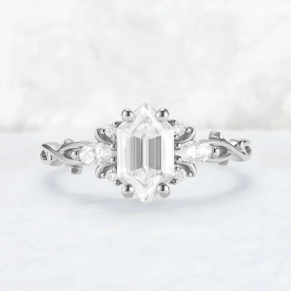 Unique Hexagon Cut Moissanite Vine Gemstone Ring Set 2pcs