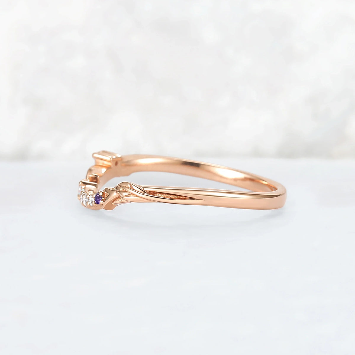Curved Opal and Moissanite Leafy Wedding Ring