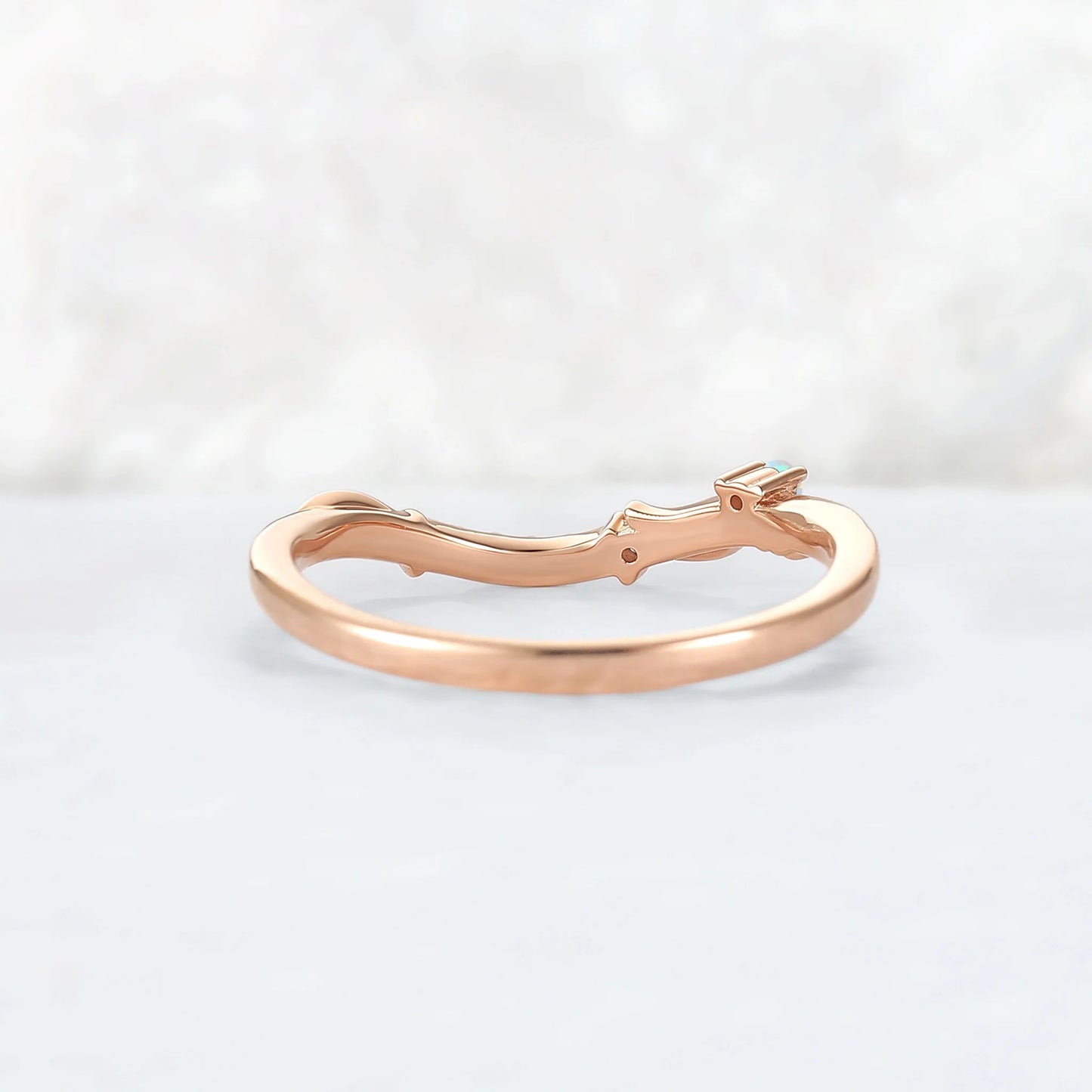 Curved Opal and Moissanite Leafy Wedding Ring