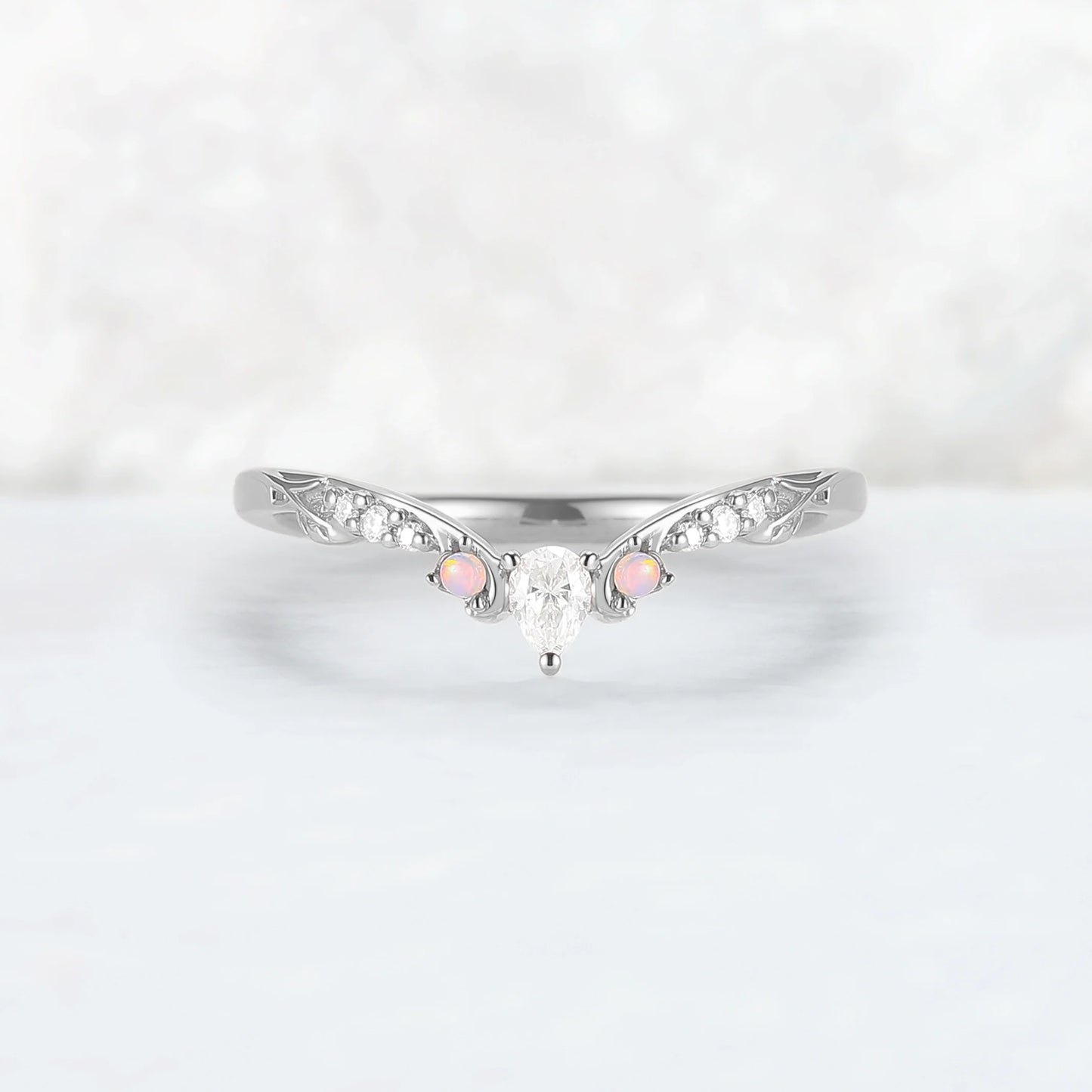 Princess Mononoke Pear Cut Alexandrite Leafy Engagement Ring 2pcs