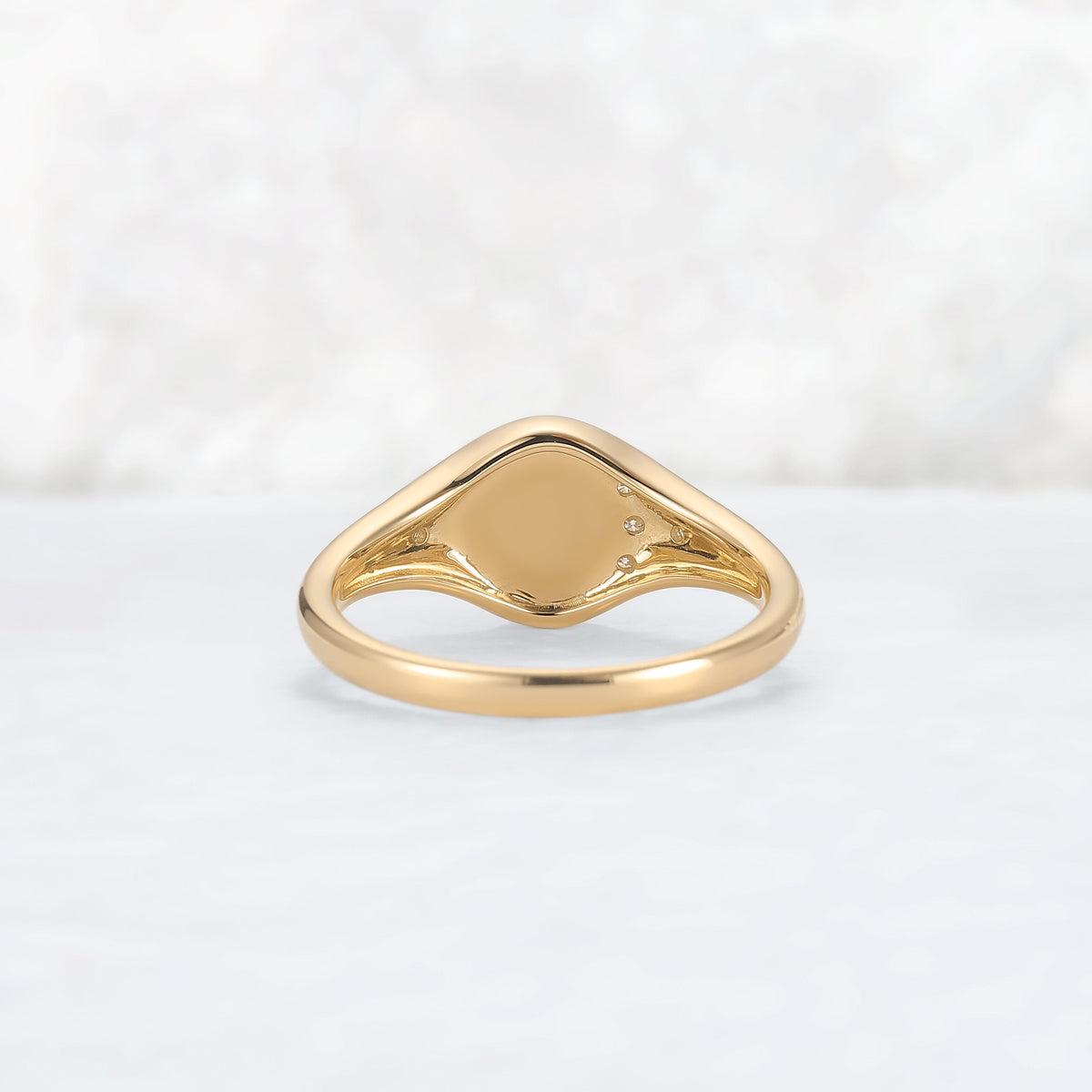 Moonlit Crater Rond Cut Moissanite Yellow Gold Signet Ring