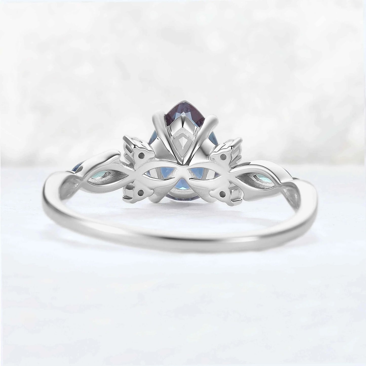 Unique Pear Cut Alexandrite Cluster Engagement Ring