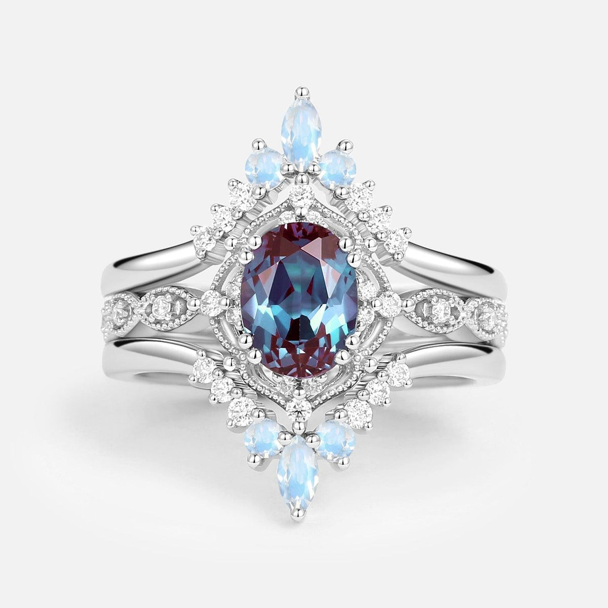 Luna’s Glow | Alexandrite & Moonstone Vintage Bridal Set 3pcs