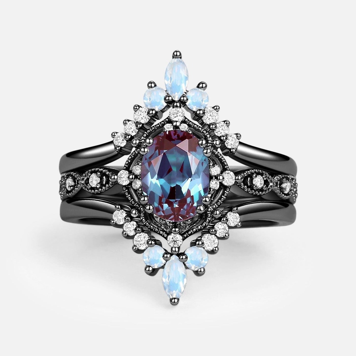 Luna’s Glow | Alexandrite & Moonstone Vintage Bridal Set 3pcs
