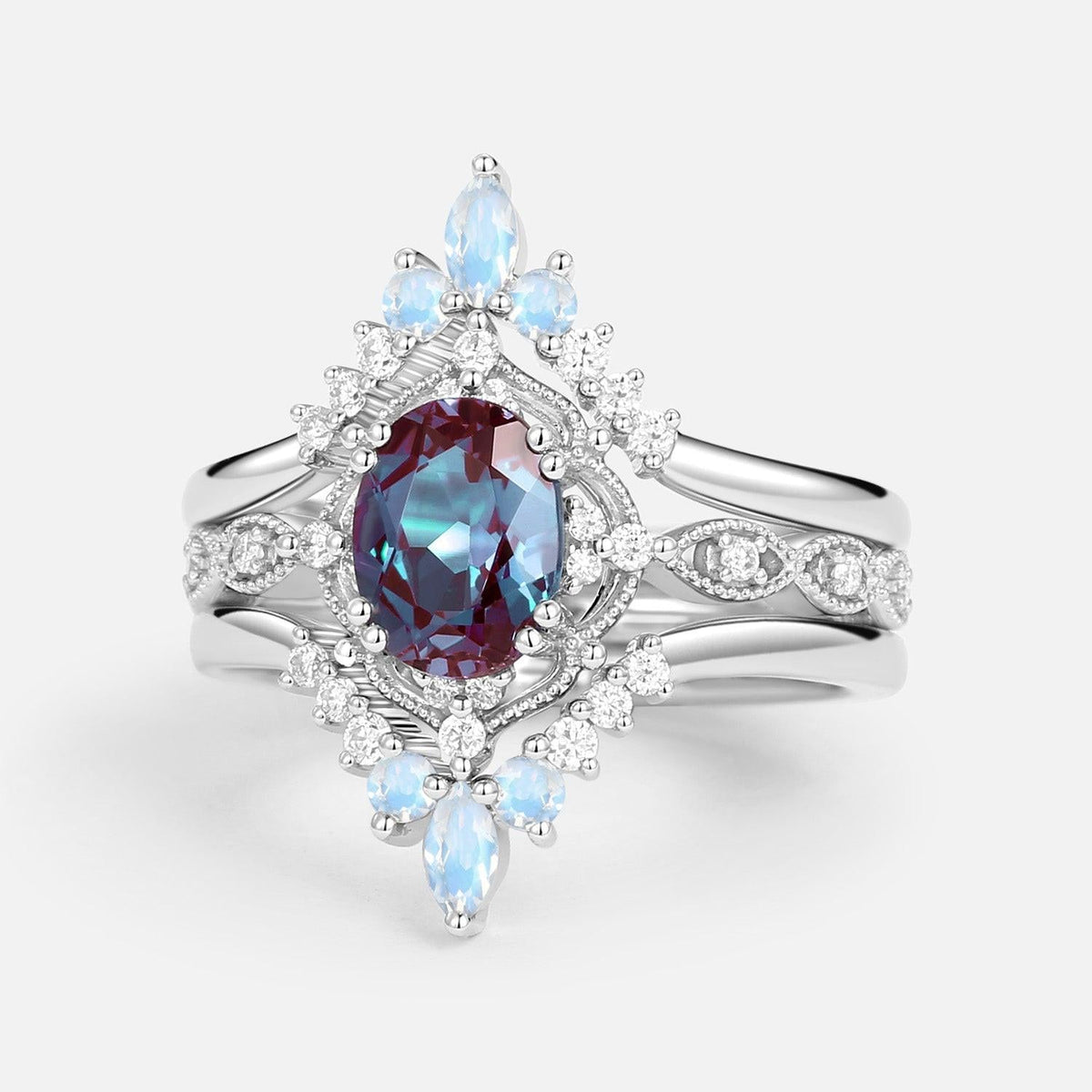 Luna’s Glow | Alexandrite & Moonstone Vintage Bridal Set 3pcs