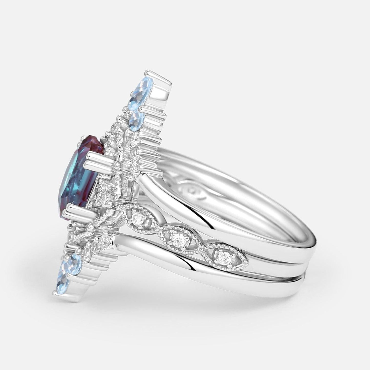 Luna’s Glow | Alexandrite & Moonstone Vintage Bridal Set 3pcs