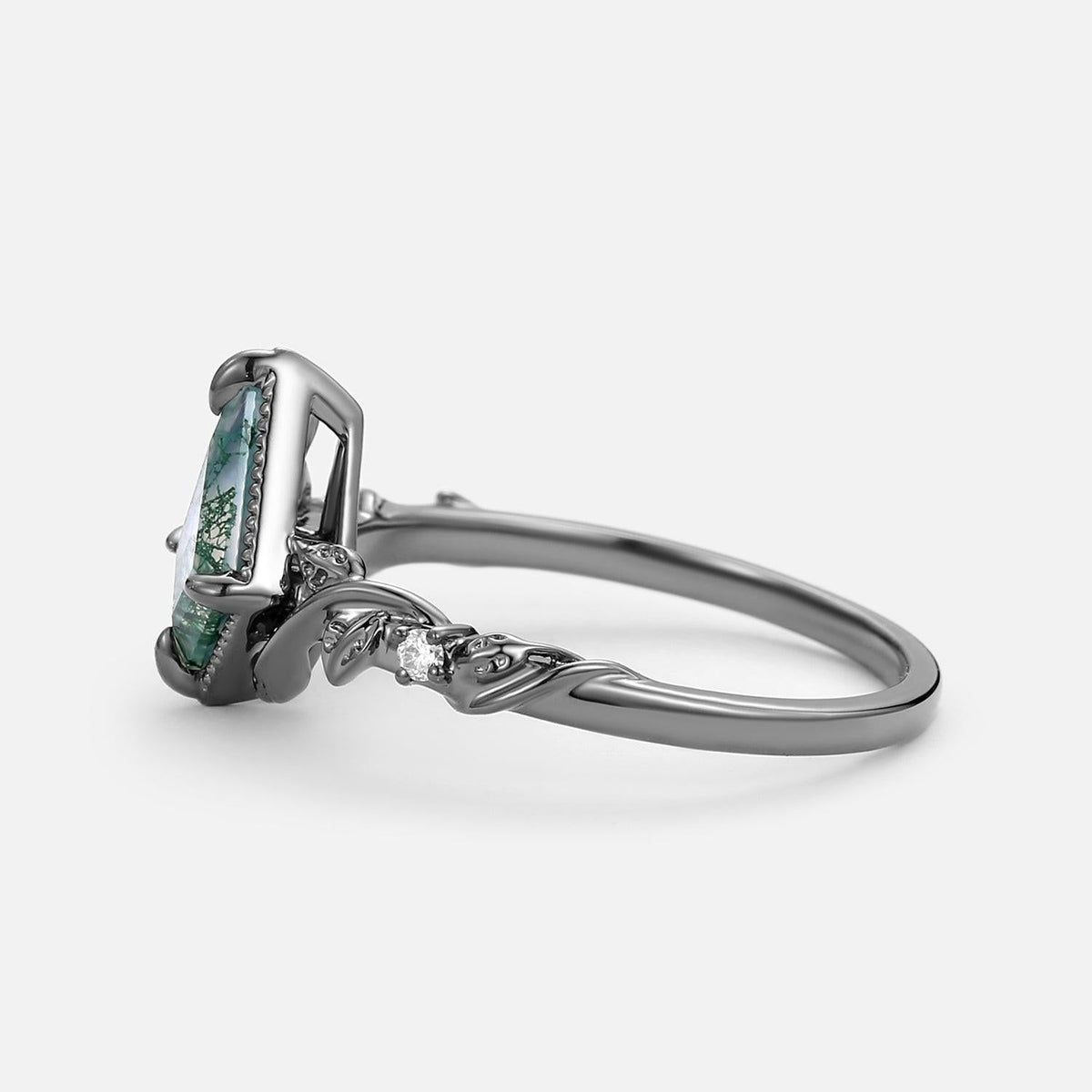 Isadora’s Imprint | Kite Moss Agate & Moissanite Foliage Engagement Ring