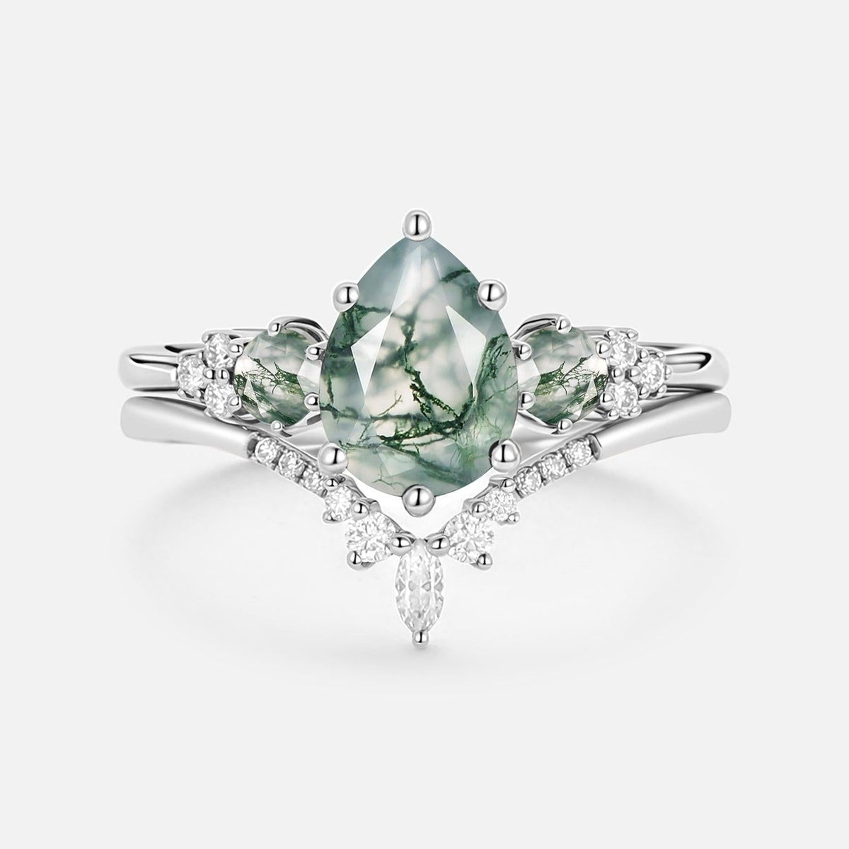 Sylvie’s Frond | Pear Alexandrite Cluster Bridal Set 2pcs