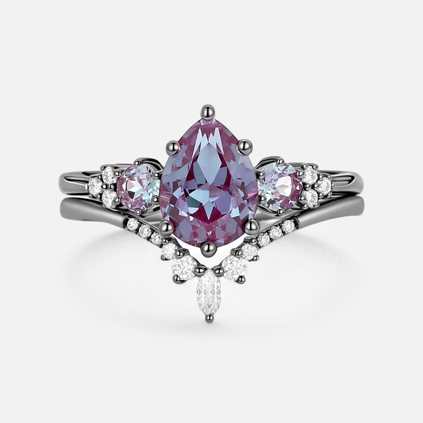 Sylvie’s Frond | Pear Alexandrite Cluster Bridal Set 2pcs