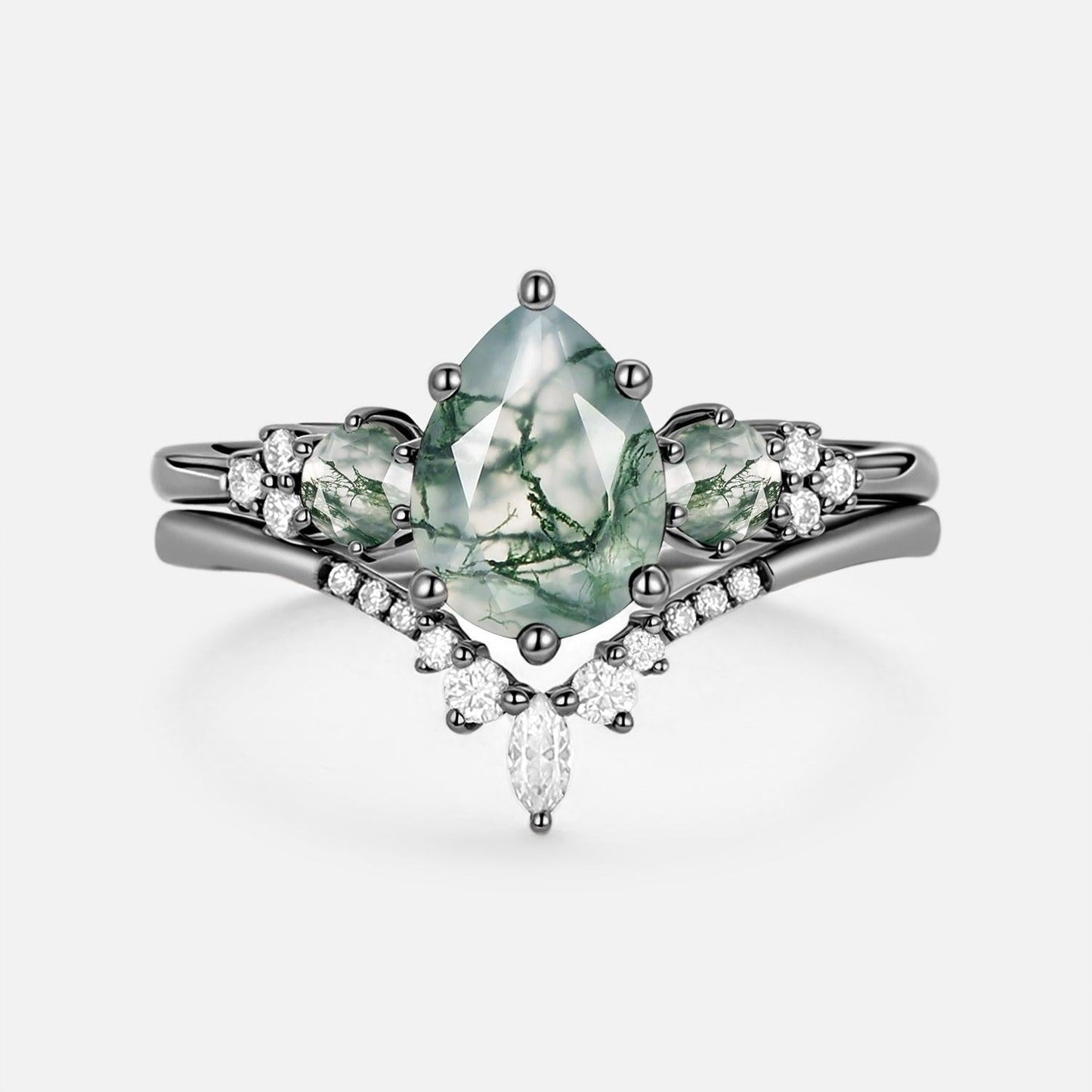 Sylvie’s Frond | Pear Alexandrite Cluster Bridal Set 2pcs