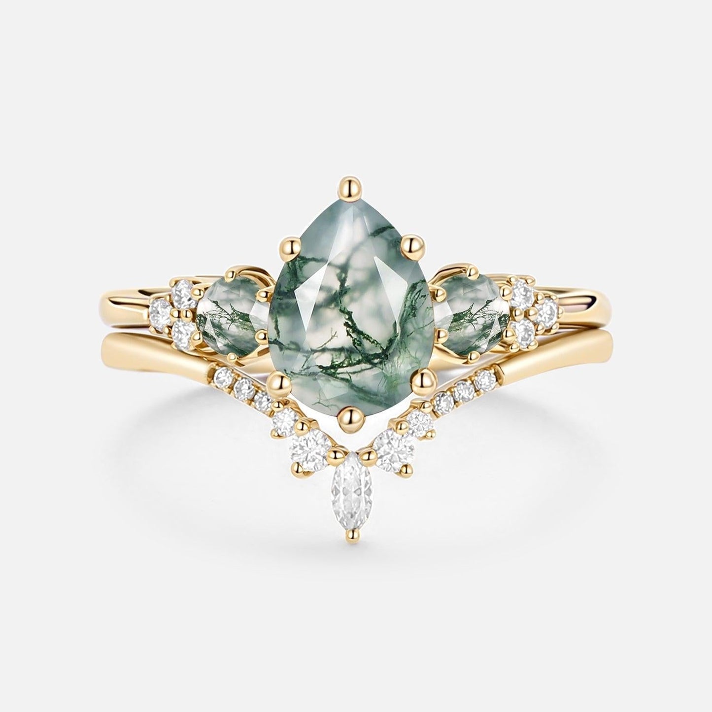 Sylvie’s Frond | Pear Alexandrite Cluster Bridal Set 2pcs