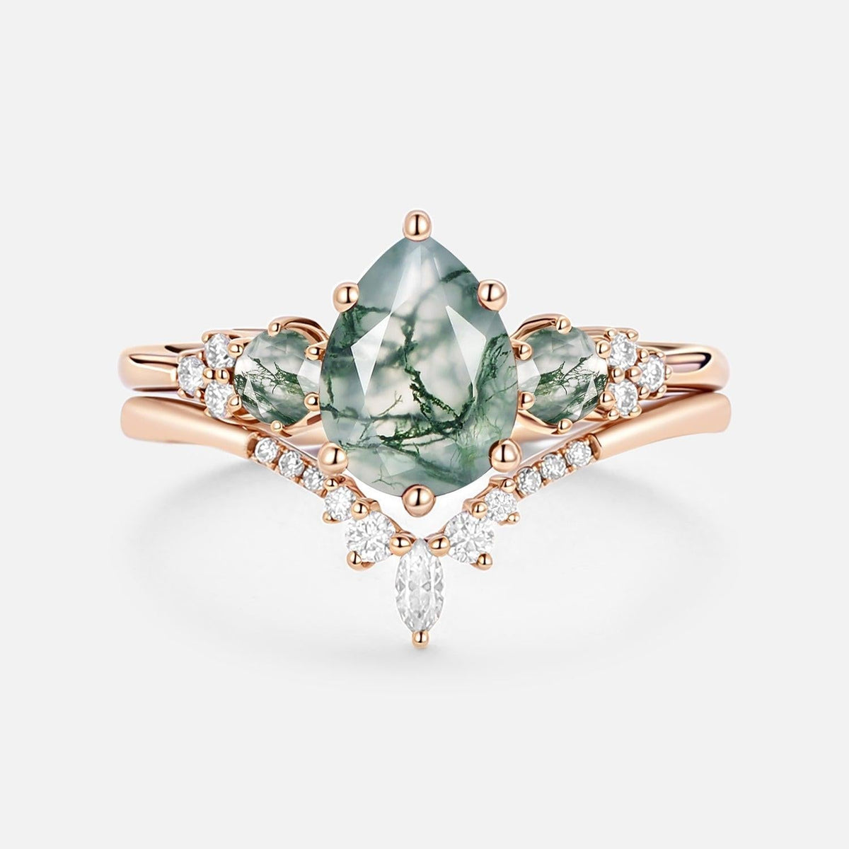 Sylvie’s Frond | Pear Alexandrite Cluster Bridal Set 2pcs