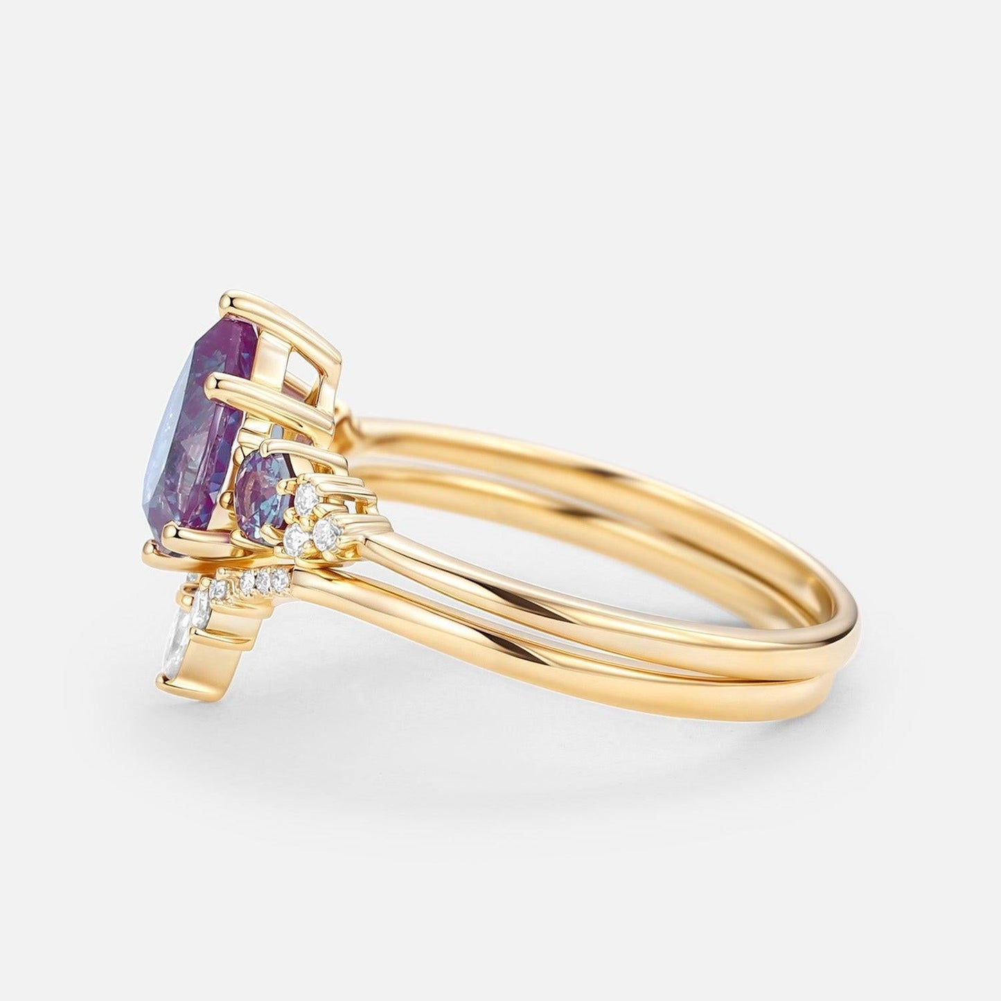 Sylvie’s Frond | Pear Alexandrite Cluster Bridal Set 2pcs