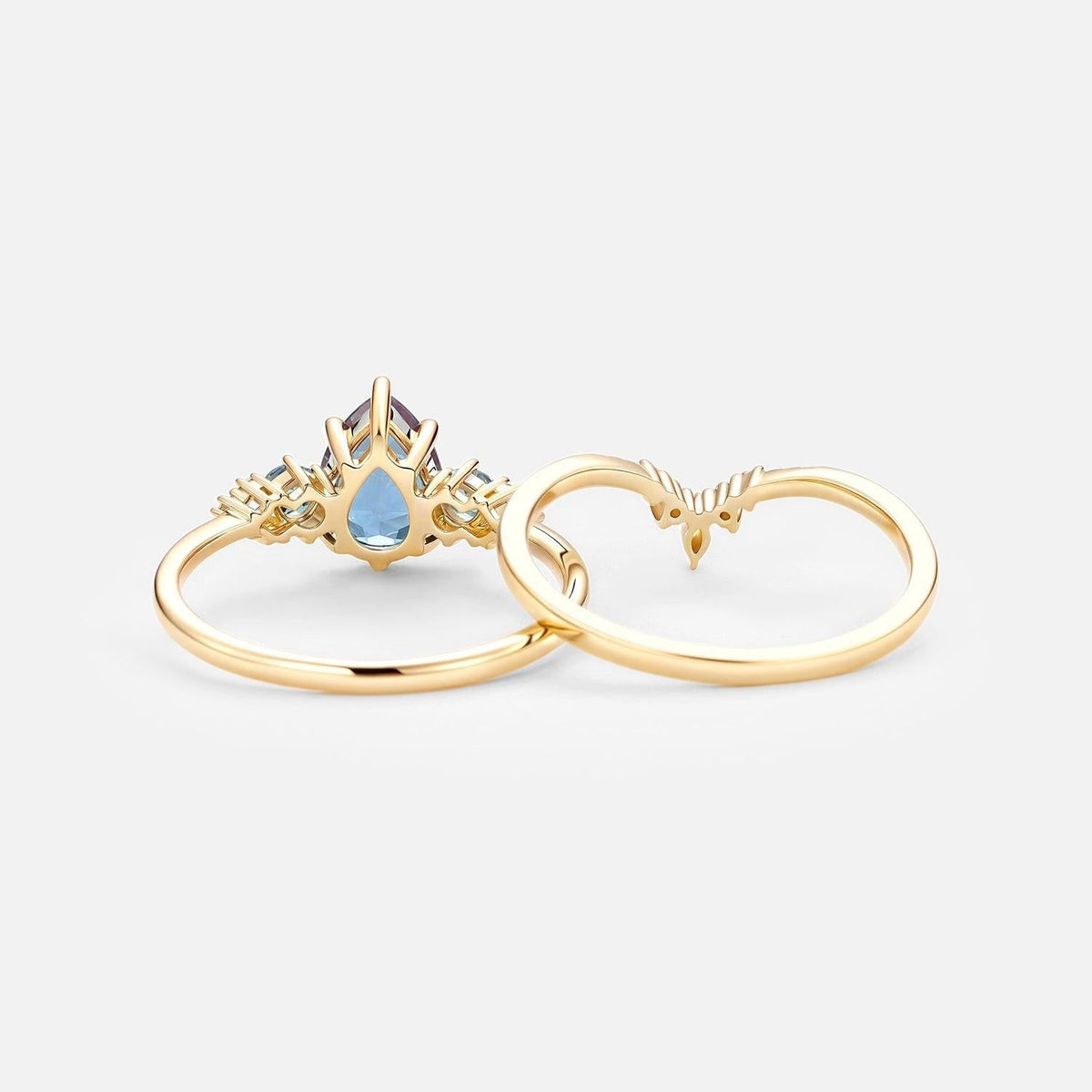 Sylvie’s Frond | Pear Alexandrite Cluster Bridal Set 2pcs